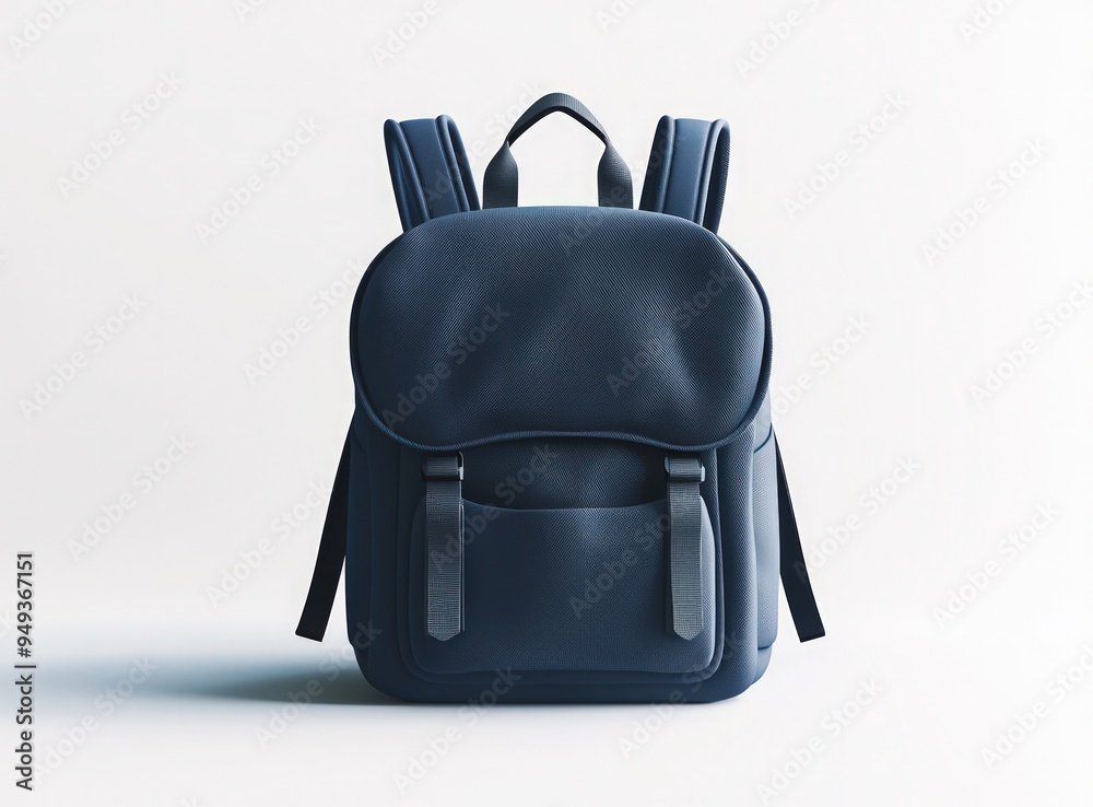 3D minimalist depiction of a navy blue backpack in pastel tones.