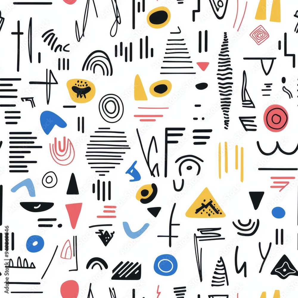 Seamless pattern of minimalist abstract symbols and forms Seamless pattern of minimalist abstract symbols and forms