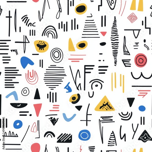 Seamless pattern of minimalist abstract symbols and forms
