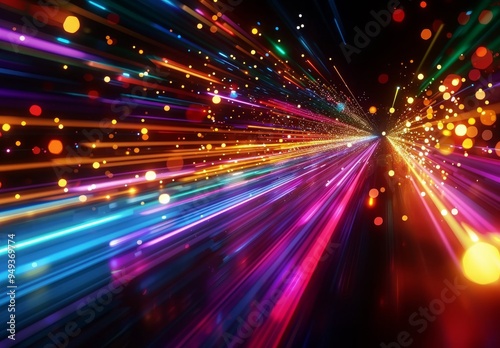Abstract colorful light streaks and bokeh effect, perfect for modern, futuristic and technology designs.