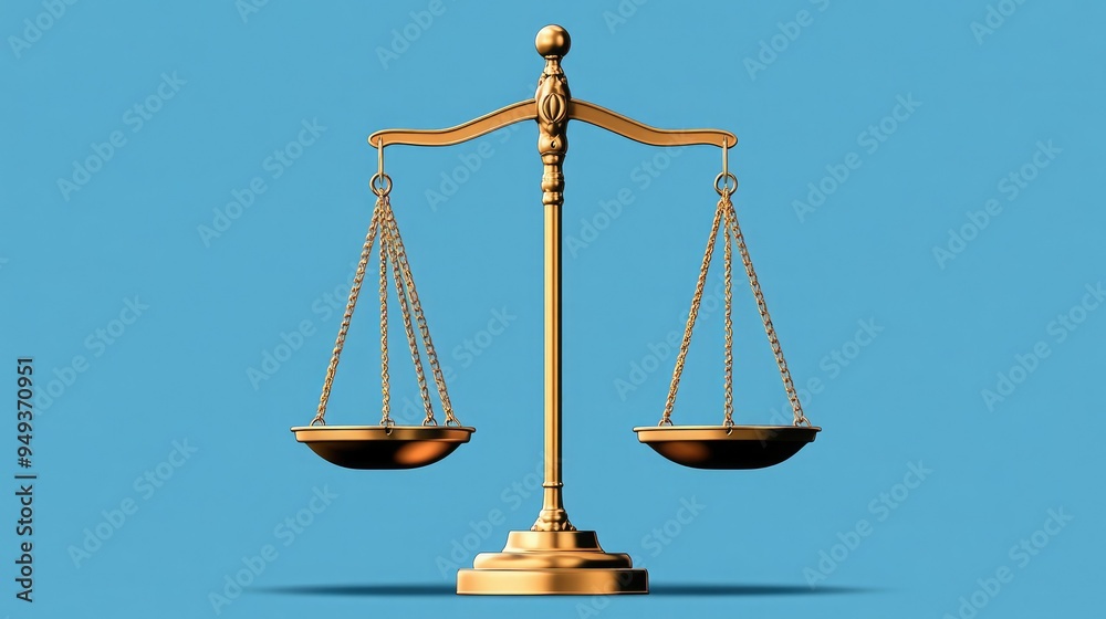 A golden scale symbolizing justice, showcasing balance and equality against a vibrant blue background. A golden scale symbolizing justice, showcasing balance and equality against a vibrant blue background.