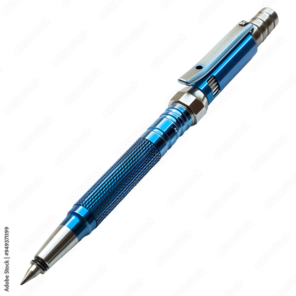 Naklejka premium Blue Tactical Pen with Silver Accents