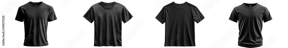 Elegant Collection of Basic Black T-Shirts on Display on Transparent Background Elegant Collection of Basic Black T-Shirts on Display on Transparent Background