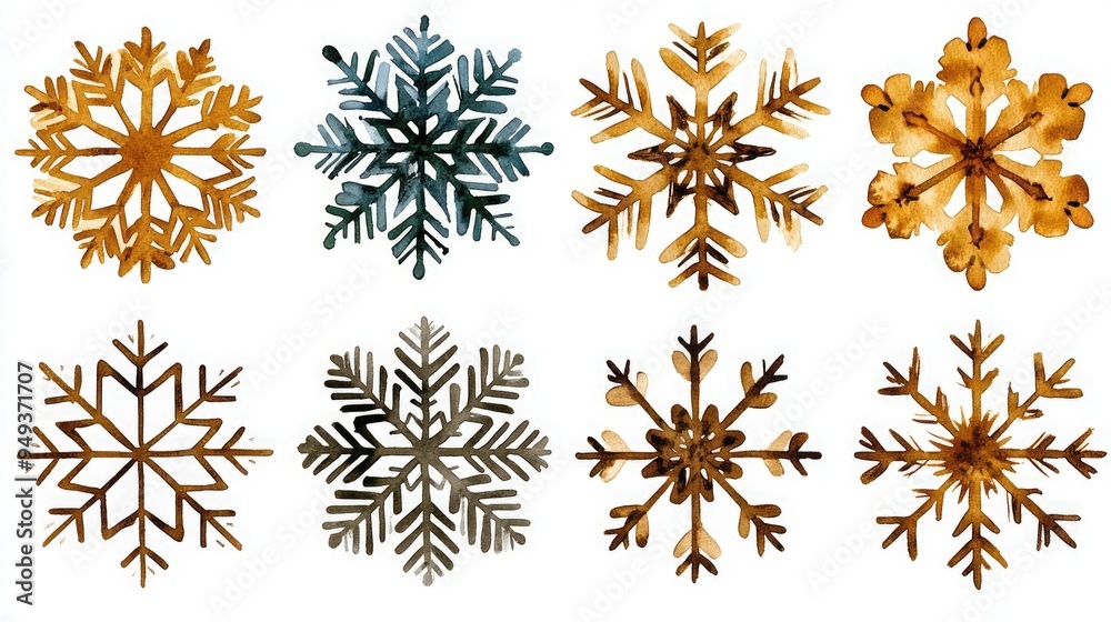 A collection of beautiful and unique snowflakes in various designs and colors, perfect for winter decorations and themes. A collection of beautiful and unique snowflakes in various designs and colors, perfect for winter decorations and themes.
