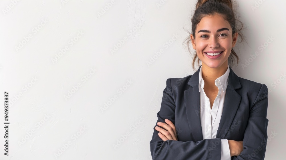 Confident businesswoman in a suit smiles at the camera. Perfect for business, success, and professional portraits. . Confident businesswoman in a suit smiles at the camera. Perfect for business, success, and professional portraits. .