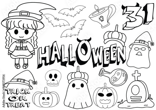Halloween outline Doodle  Hand drawn coloring page on white background vector illustration