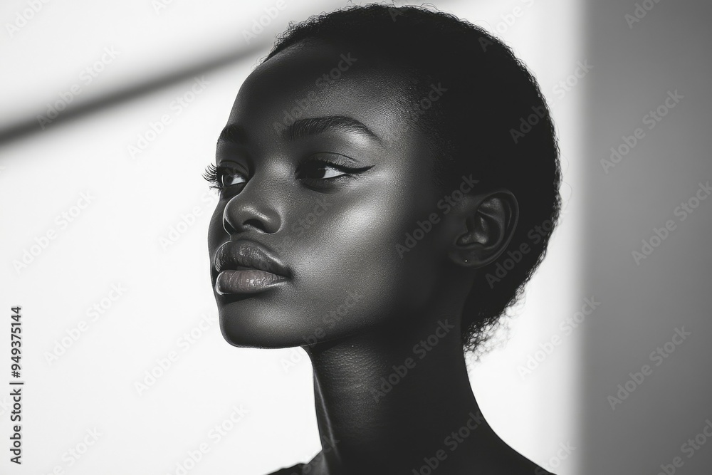 Fototapeta premium Black and White Portrait of a Woman with Soft Lighting