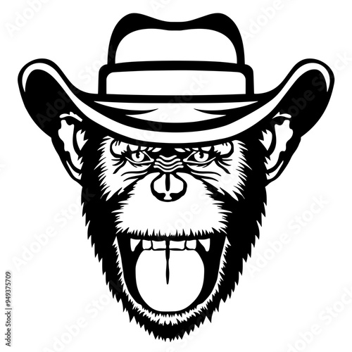 Chimpanzee Laughing In Cowboy Hat photo