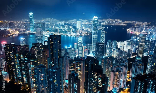 Wallpaper Mural Nighttime cityscape showing dense skyscrapers with bright lights overlooking a harbor Torontodigital.ca