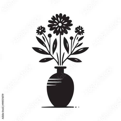 Flower in the vase silhouette . Aesthetic vase vector isolated on white background.