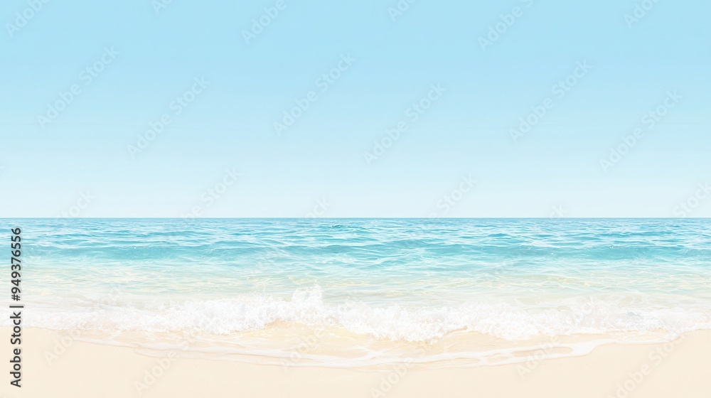 Tranquil Blue Ocean Waves Crashing on Sandy Beach Tranquil Blue Ocean Waves Crashing on Sandy Beach