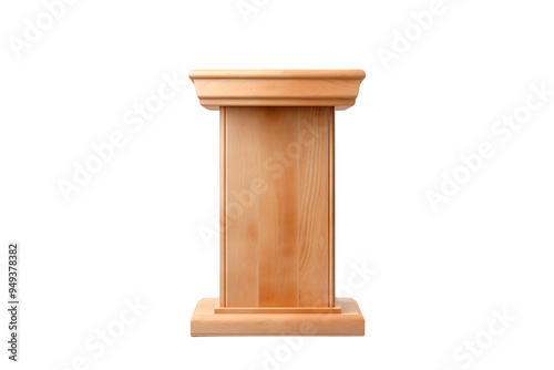 A solid wooden podium ideal for presentations, speeches, or events, showcasing a sleek and elegant design.