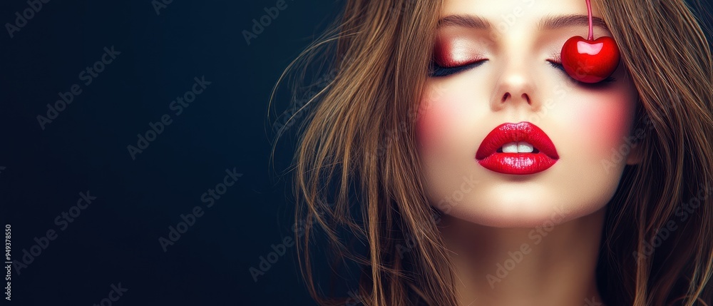Fototapeta premium Portrait of a Woman with a Cherry Over Her Eye