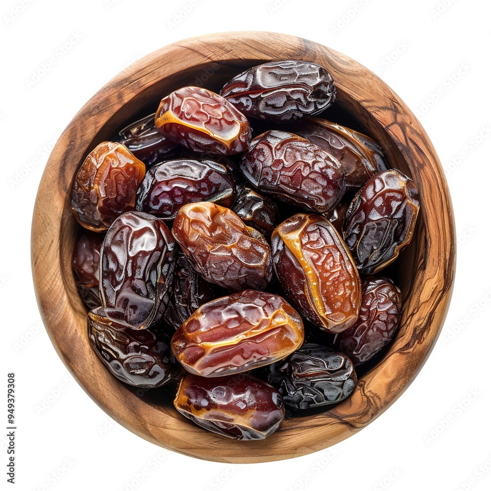 Dates in a wooden bow top view isolated on a white background, different type dates...... Dates in a wooden bow top view isolated on a white background, different type dates......