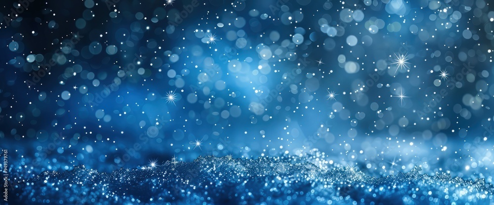 Obraz premium Soft focus on indigo night sky with twinkling star-like snowflakes