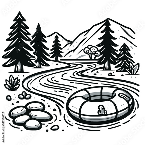 An inflatable tube floating down a lazy river coloring page 