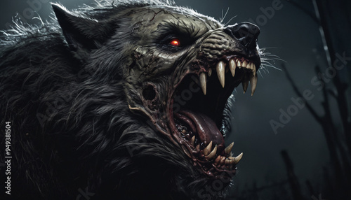 zombie werewolf snarling, in the night 