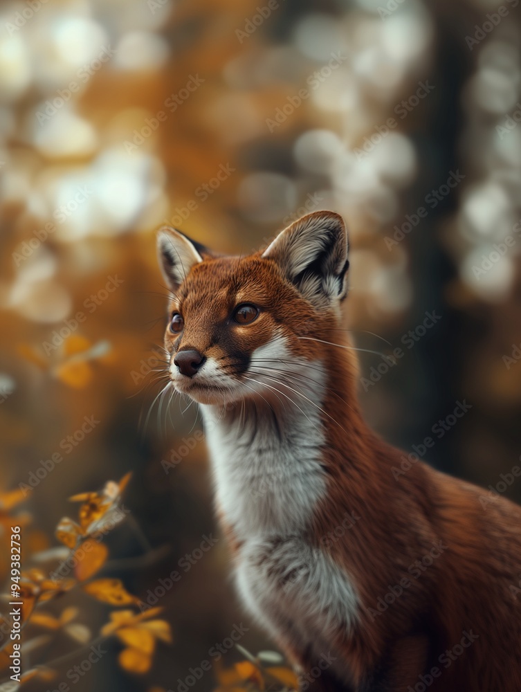 Obraz premium Stoat, Ermine, Short Tailed Weasel, Mustela erminea, Close Up Portrait in Temperate Forest