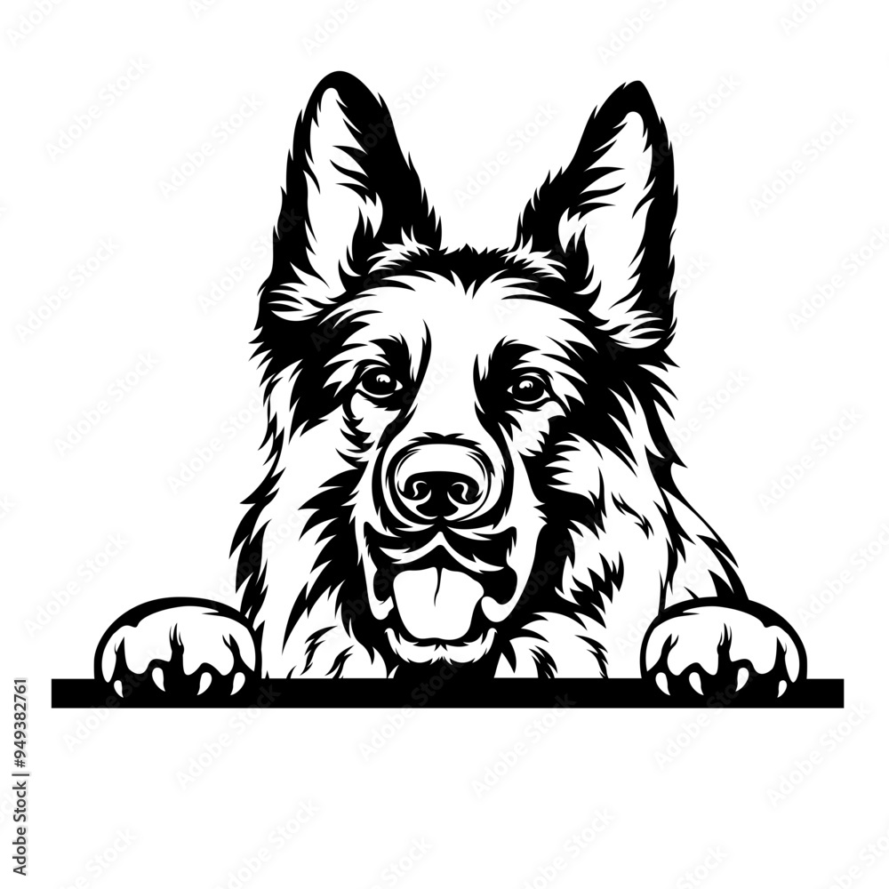 Fototapeta premium German Dog Peeking | Peeking Dog | Dog Breed | Canine Pet | Service Dog | German Dog | Domestic Animal | Curios Dog | Original Illustration | Vector and Clipart | Cutfile and Stencil