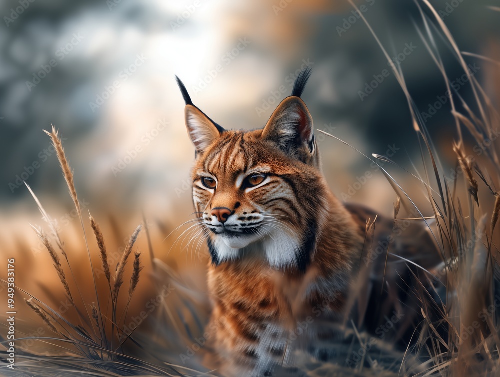 Obraz premium Jungle Cat in Grassland, Close Up Wildlife Photography