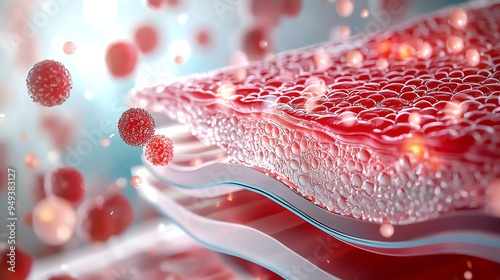 3D illustration of red blood cells flowing through a vein. photo