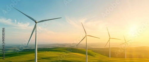 Wind turbines and farming landscape, no text, copy space, natural lighting photo