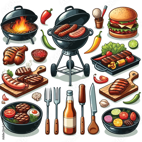 BBQ Grill set vector illustration