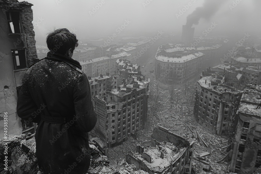 Obraz premium War, a moment frozen in the frame, the soul is touched by fear and grief, a that embodies the horror and sadness of the great war, a glimpse of history, wrapped in emotion, captures the heart and mind