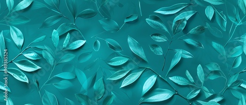 Wallpaper Mural A refreshing background in teal with delicate leaf designs Torontodigital.ca