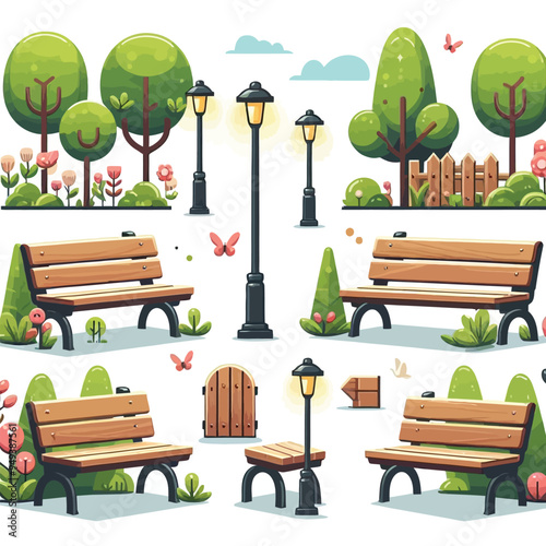 Bench set vector illustration