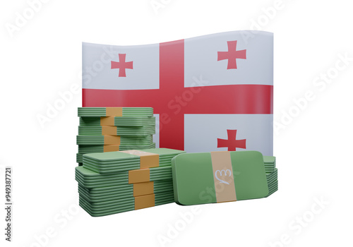 3D render illustration of Georgia flag and currency called Lari photo