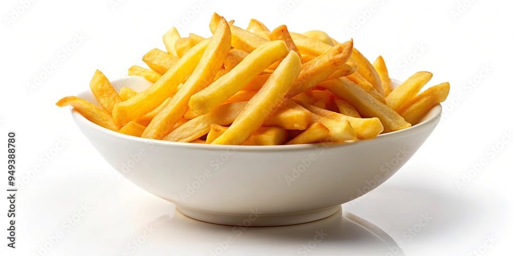 Crispy french fries in a bowl isolated on background, fried, potatoes, snack, crispy, fast food, delicious, salty Crispy french fries in a bowl isolated on background, fried, potatoes, snack, crispy, fast food, delicious, salty
