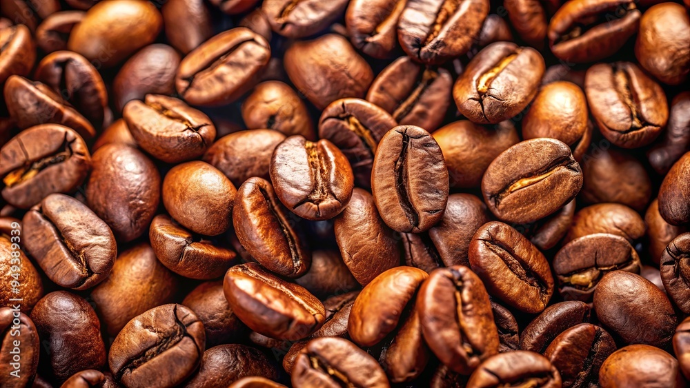 Obraz premium A detailed close-up of coffee grains , roasted, beans, caffeine, aromatic, texture, dark, brown, drink, morning, fresh