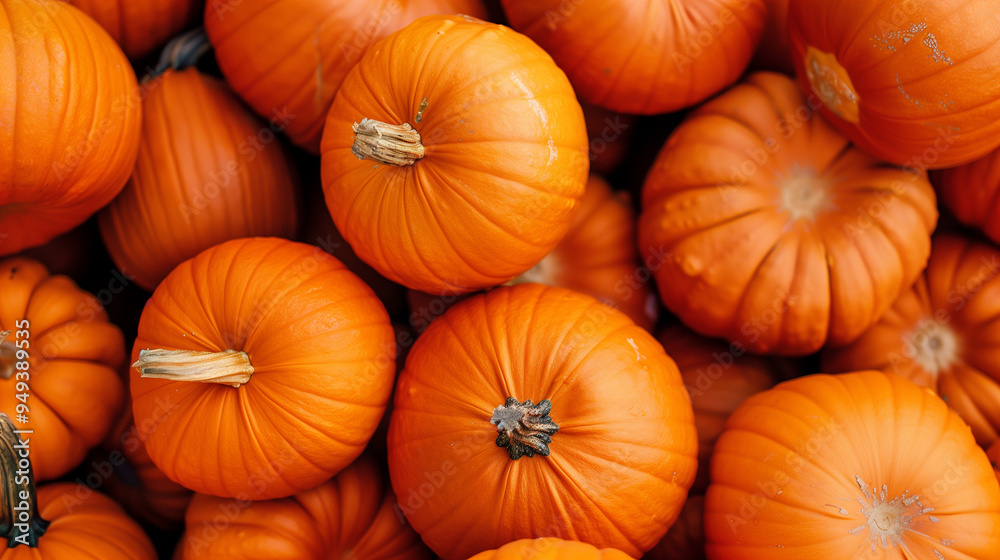 Close-up of fresh orange pumpkins in a pile for autumn harvest and Halloween decor.. Close-up of fresh orange pumpkins in a pile for autumn harvest and Halloween decor..