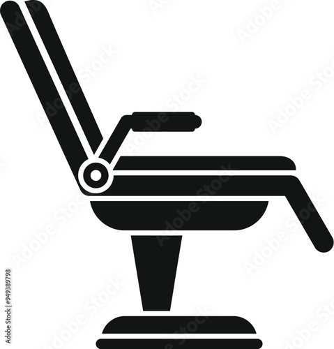 Simple icon of a black adjustable hydraulic barber chair rotating up and down with foot rest