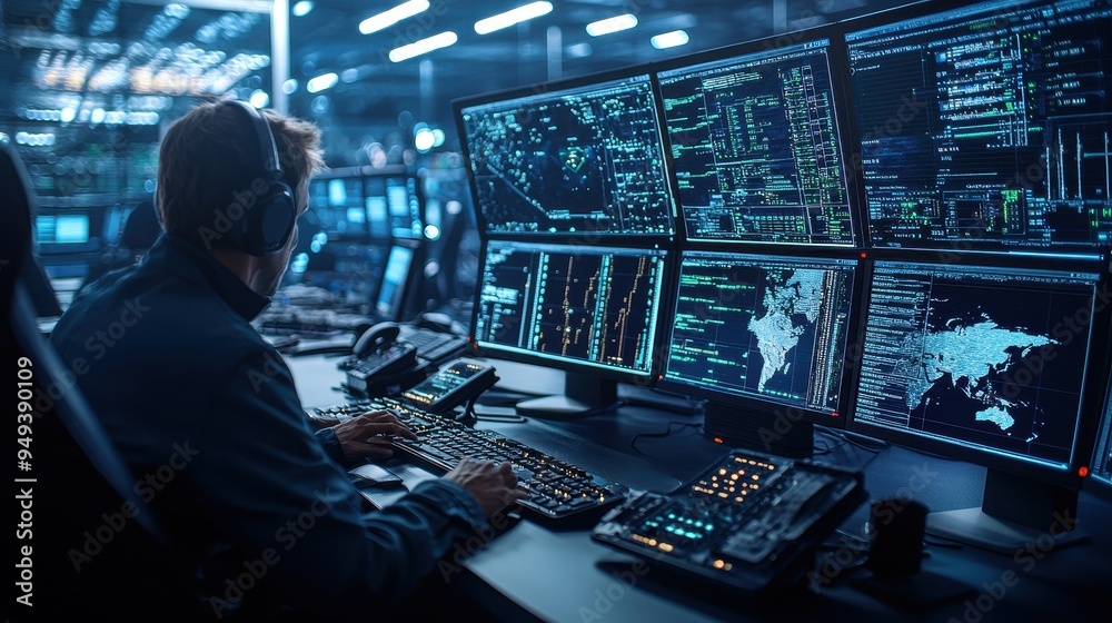 Hacker Typing Code on Multiple Monitors with World Map Hacker Typing Code on Multiple Monitors with World Map
