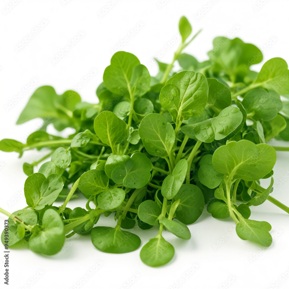 Herbal organic watercress, isolated on white background.