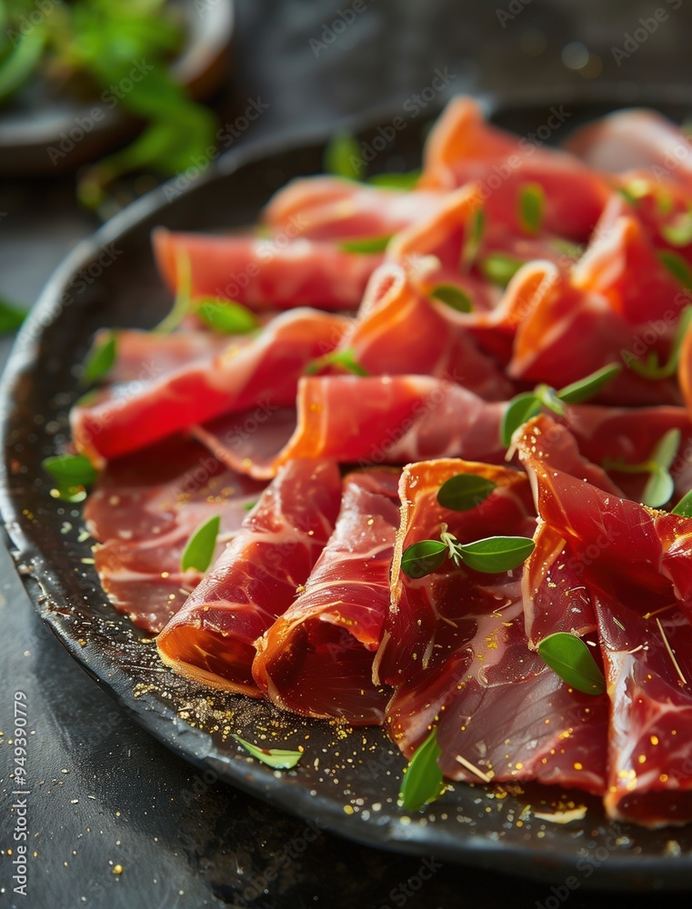 Artisan Jamon Iberico close up, luxury Spanish cured meat photography Artisan Jamon Iberico close up, luxury Spanish cured meat photography