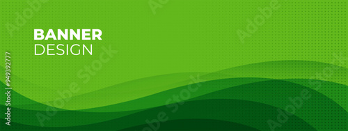 Abstract Green wave wide background banner