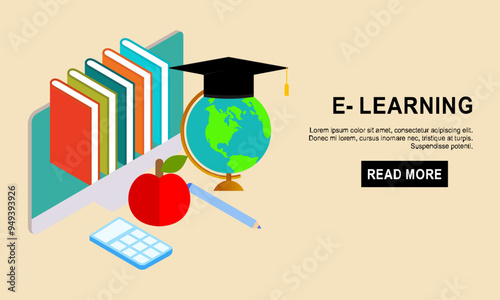 Flat education, distance tutor, mobile education, e-learning concept. Vector icon banners template