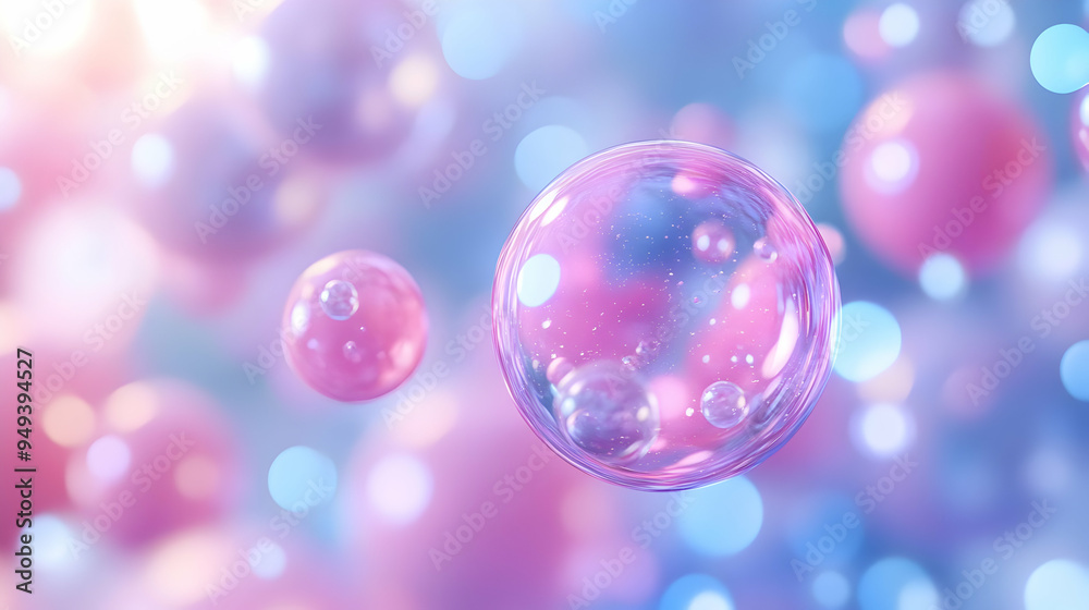 Abstract Pink and Blue Bubbles with Bokeh Background