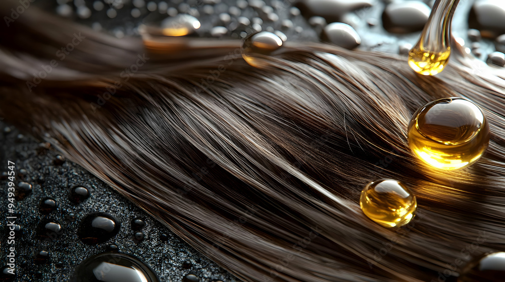 Fototapeta premium Hair Oil Treatment Shiny Healthy Glossy Haircare Hair Products Salon Hairdresser Hair Texture Close up Spa Beauty Wellness Moi