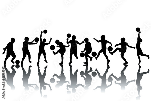 Set of boy silhouette with ball.eps