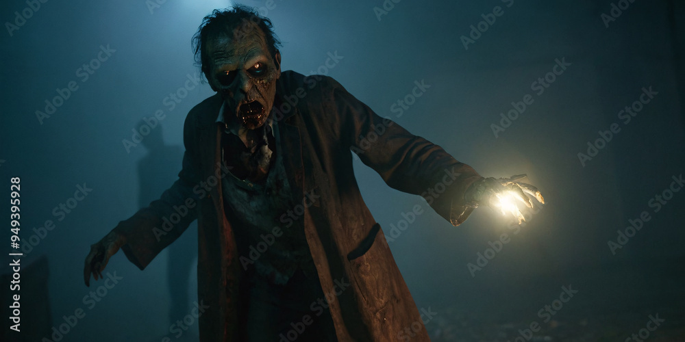 demonic, spooky, scary shadow figure of zombie from the darkness, foggy demonic, spooky, scary shadow figure of zombie from the darkness, foggy