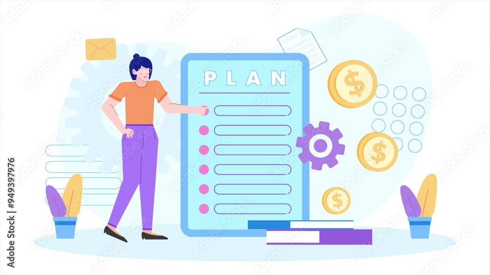 a woman showing business plan and strategy illustration business animated video a woman showing business plan and strategy illustration business animated video