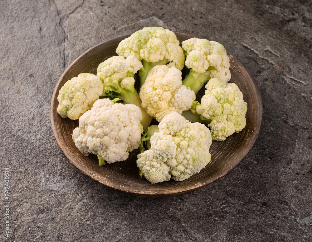 A large amount of fresh white broccoli arranged on a rough stone background. generative ai A large amount of fresh white broccoli arranged on a rough stone background. generative ai