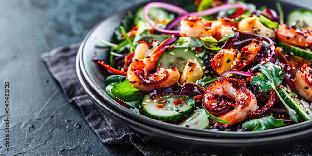 Seafood Salad with Cucumber, Onion, and Octopus Seafood Salad with Cucumber, Onion, and Octopus