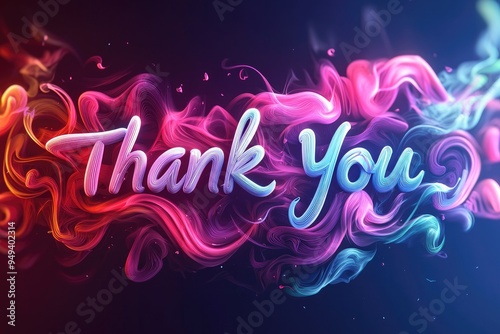 Colorful 'Thank You' text with abstract fiery flames and swirls