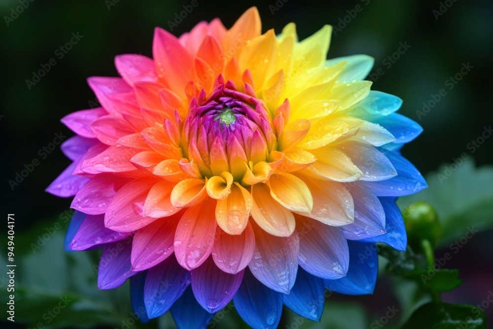 Multicolored Dahlia Flower with Dew Drops Multicolored Dahlia Flower with Dew Drops