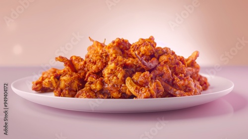 A plate of crispy, deep-fried shrimp with a light brown glaze photo